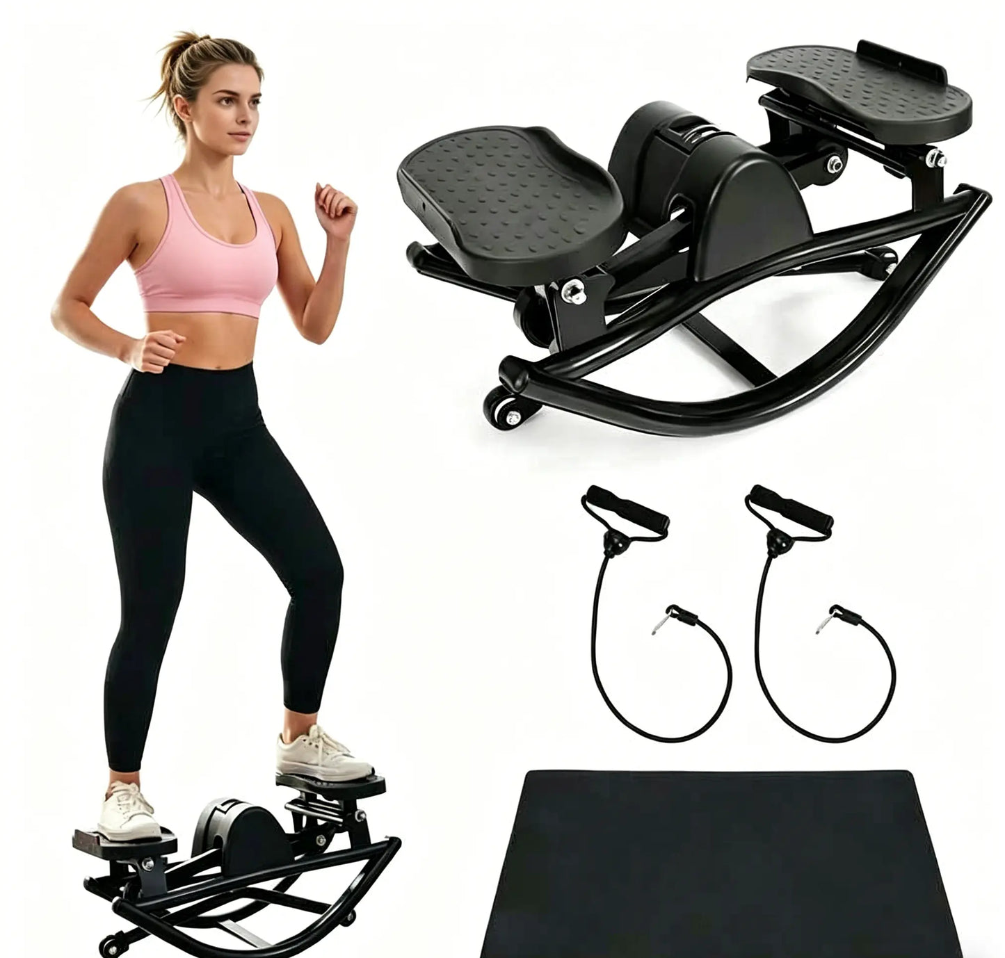 Wetough Rocking Steppers for Exercise at Home, 3D Motion Stair Stepper with Resistance Bands for Full Body Workout & Low-Impact Balance Board, 350 LBS Loading Capacity Exercise Equipment