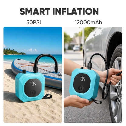 SHEKAR 50PSI Multi Powerful Electric Air Pump with Dual-Stage Fast Inflation & Deflation, Paddle Board Electric Pump, Rechargeable SUP Pump 12000Mah, Auto-Off Function for Stand-Up Paddle Boards, Car Tyres, Boats, Surfing Kites Tents, Kayaks