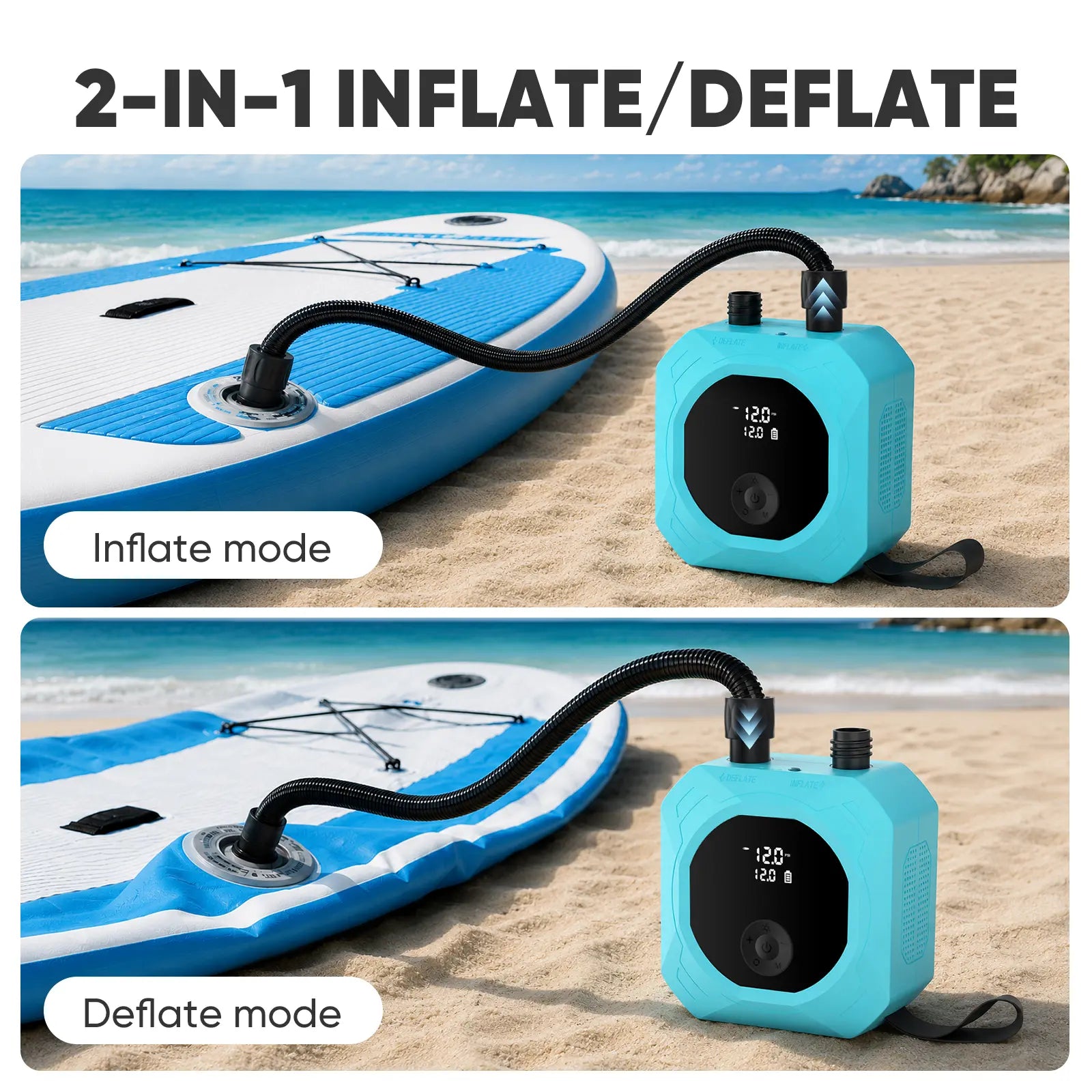 SHEKAR 50PSI Multi Powerful Electric Air Pump with Dual-Stage Fast Inflation & Deflation, Paddle Board Electric Pump, Rechargeable SUP Pump 12000Mah, Auto-Off Function for Stand-Up Paddle Boards, Car Tyres, Boats, Surfing Kites Tents, Kayaks