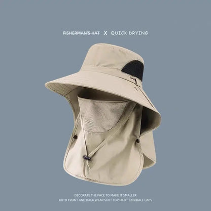 Unisex Uv-Resistant All-Season Outdoor Sports Hat for Adults, Detachable Face Cover & Neck Protection, Wide-Brim Breathable Fishing/Hiking Hat, One Size Sun Shield Cap, Face Covering