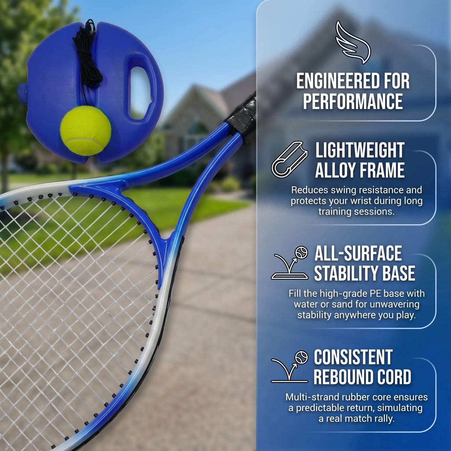 Solo Tennis Trainer Rebound Set with Racket & 2 Balls - Portable Self-Practice Equipment