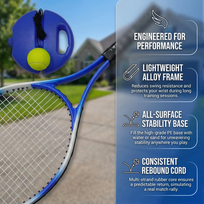 Solo Tennis Trainer Rebound Set with Racket & 2 Balls - Portable Self-Practice Equipment