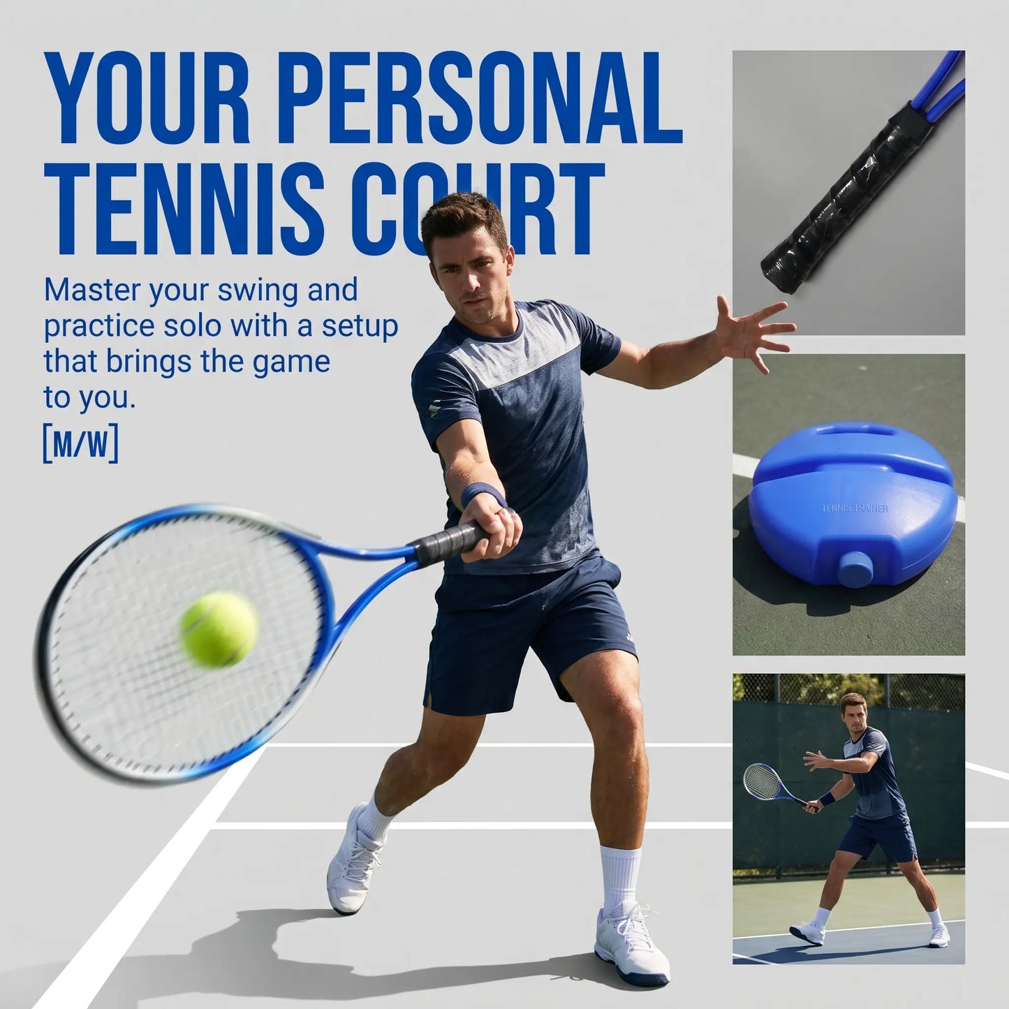 Solo Tennis Trainer Rebound Set with Racket & 2 Balls - Portable Self-Practice Equipment