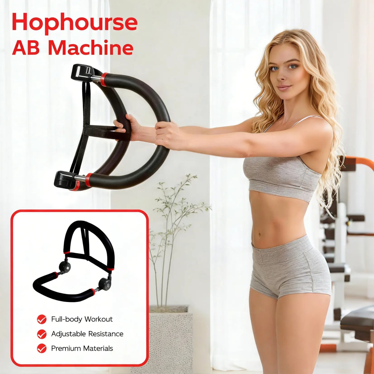 HOPHORSE Ab & Core Exercise Machine,Home Gym Sit up Trainer,Adjustable Automatic Rebound,4 Resistance Levels,Core Workout Equipment with Resistance Bands, Functional Training Workout, Core Strength Training