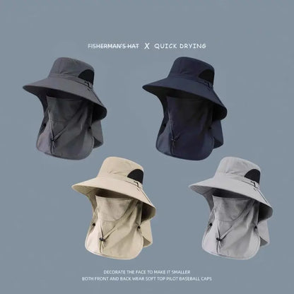Unisex Uv-Resistant All-Season Outdoor Sports Hat for Adults, Detachable Face Cover & Neck Protection, Wide-Brim Breathable Fishing/Hiking Hat, One Size Sun Shield Cap, Face Covering