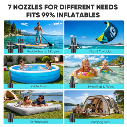 SHEKAR 50PSI Multi Powerful Electric Air Pump with Dual-Stage Fast Inflation & Deflation, Paddle Board Electric Pump, Rechargeable SUP Pump 12000Mah, Auto-Off Function for Stand-Up Paddle Boards, Car Tyres, Boats, Surfing Kites Tents, Kayaks
