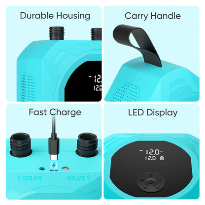 SHEKAR 50PSI Multi Powerful Electric Air Pump with Dual-Stage Fast Inflation & Deflation, Paddle Board Electric Pump, Rechargeable SUP Pump 12000Mah, Auto-Off Function for Stand-Up Paddle Boards, Car Tyres, Boats, Surfing Kites Tents, Kayaks