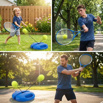 Solo Tennis Trainer Rebound Set with Racket & 2 Balls - Portable Self-Practice Equipment
