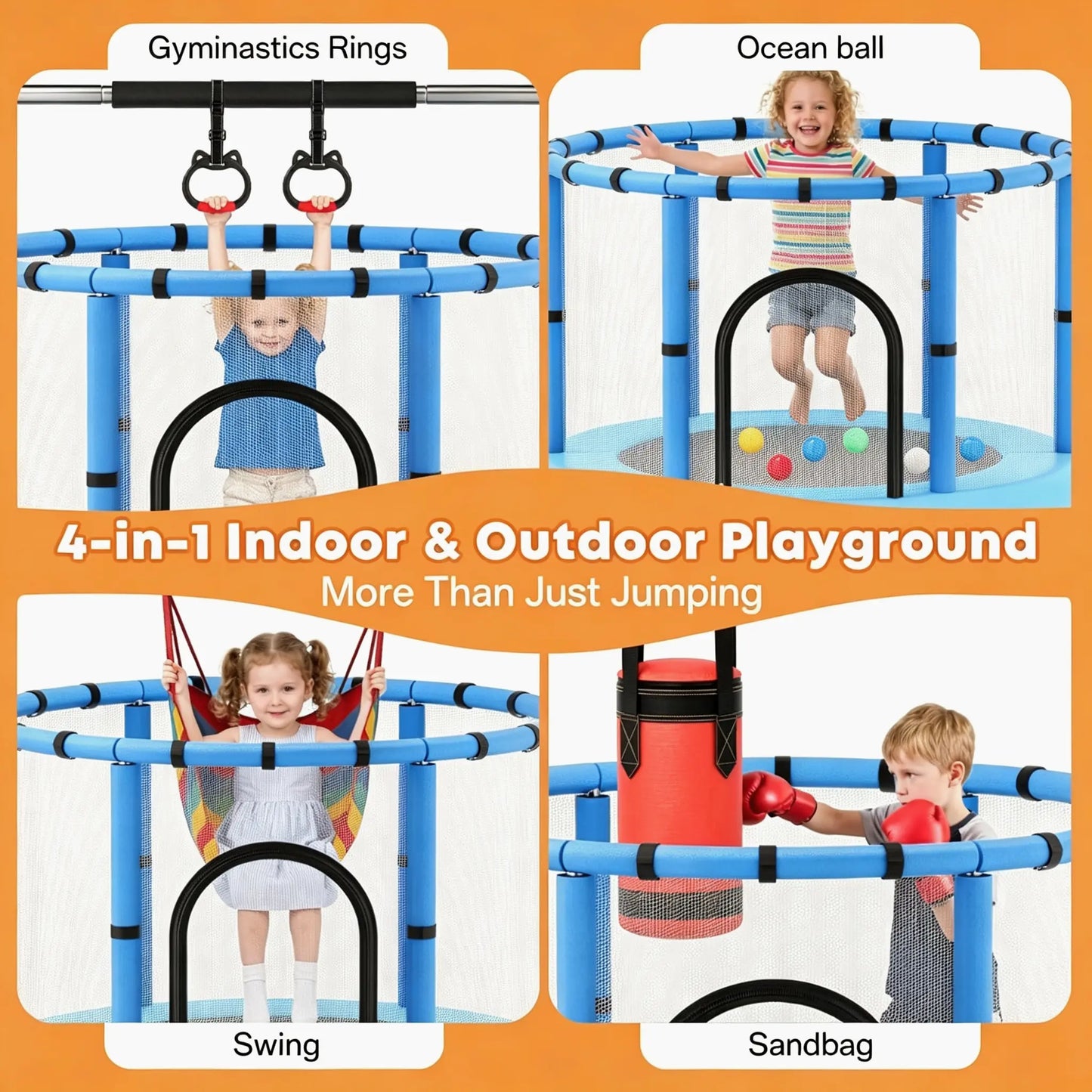 60" Toddler Trampoline with Safety Net,440Lbs Kids Trampolineindoor Outdoor, Mini Trampoline Playset for Boys & Girls