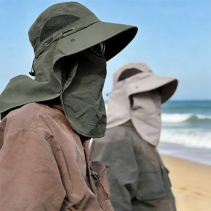 Unisex Uv-Resistant All-Season Outdoor Sports Hat for Adults, Detachable Face Cover & Neck Protection, Wide-Brim Breathable Fishing/Hiking Hat, One Size Sun Shield Cap, Face Covering