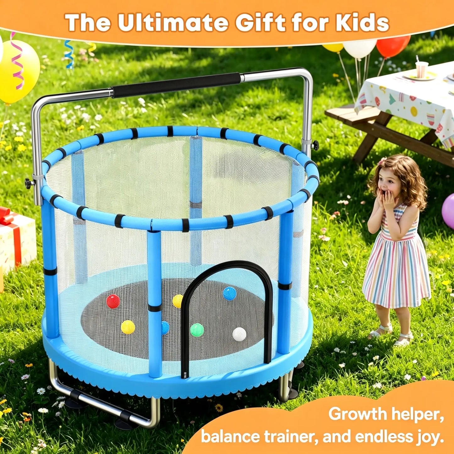 60" Toddler Trampoline with Safety Net,440Lbs Kids Trampolineindoor Outdoor, Mini Trampoline Playset for Boys & Girls