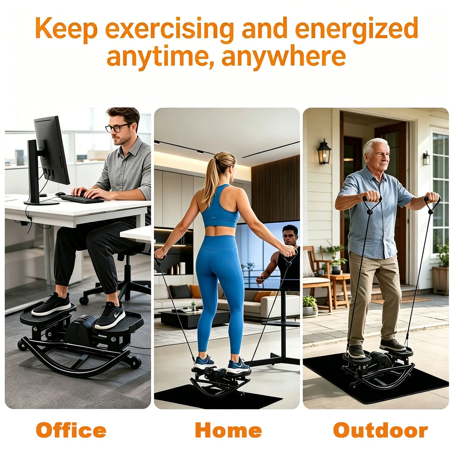 Wetough Rocking Steppers for Exercise at Home, 3D Motion Stair Stepper with Resistance Bands for Full Body Workout & Low-Impact Balance Board, 350 LBS Loading Capacity Exercise Equipment