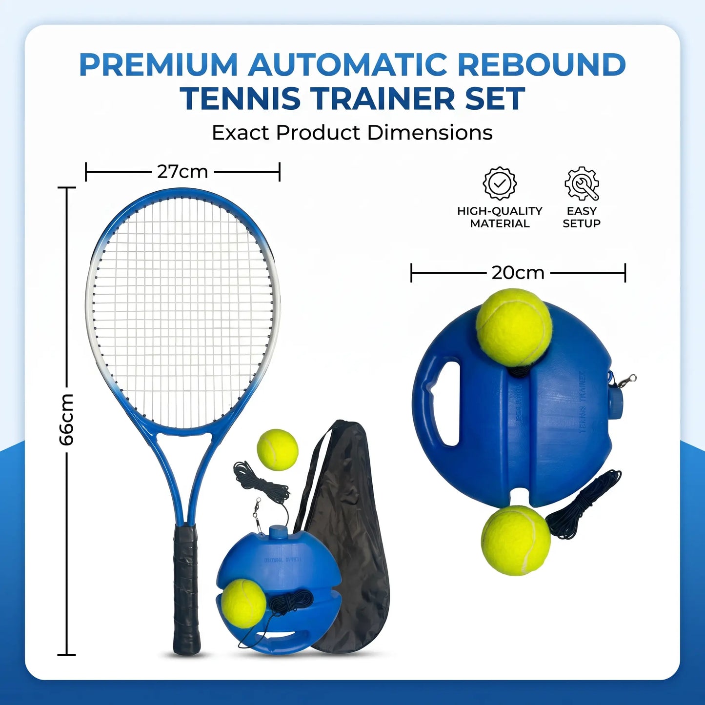 Solo Tennis Trainer Rebound Set with Racket & 2 Balls - Portable Self-Practice Equipment