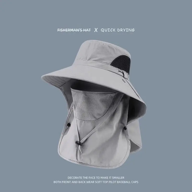 Unisex Uv-Resistant All-Season Outdoor Sports Hat for Adults, Detachable Face Cover & Neck Protection, Wide-Brim Breathable Fishing/Hiking Hat, One Size Sun Shield Cap, Face Covering