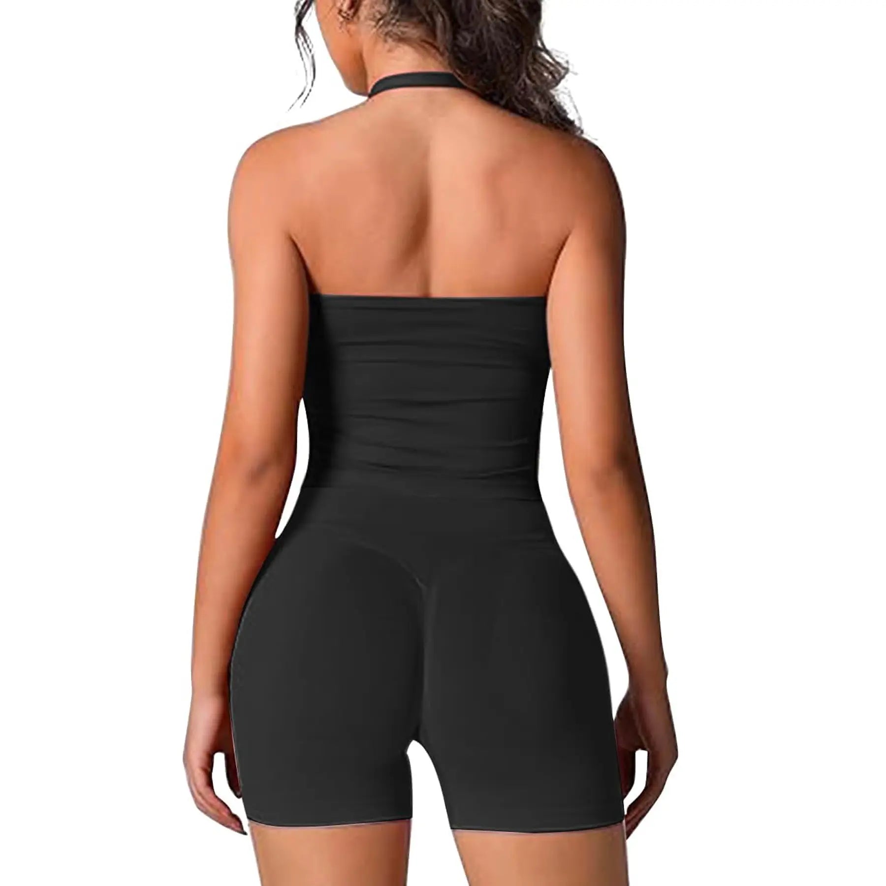 Jetjoy Sets for Women 2 Piece, Workout Sets for Women 2 Piece Gym Outfits Seamless Longline Halter Backless Crop Top Scrunch Bum Shorts Athleisure Yoga Outfits Gym Tracksuit Fitness & Casual Wear Summeroutfit